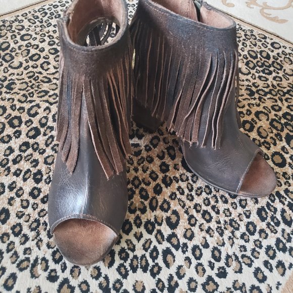 Diba True In Tern Brown Leather Fringe Booties - 7 - Picture 2 of 7